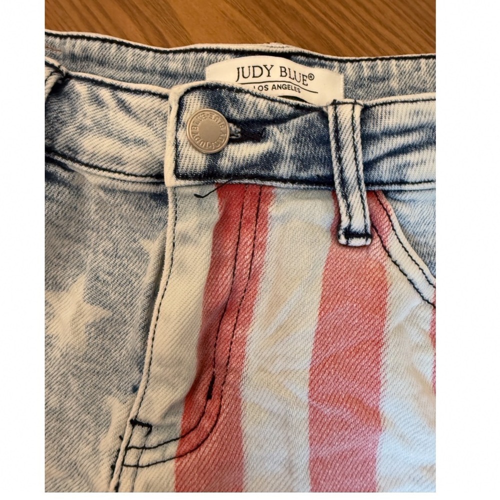 Judy Blue American Flag Denim Shorts Women's Large High Rise Frayed Hem Stretch - Picture 3 of 7